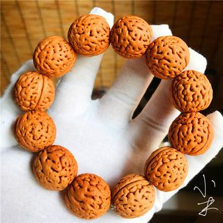 桃核手串野生矮桩脑纹山核桃小桃胡手文玩佛珠链男女15mm 正圆脑纹16mm