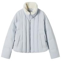 对白 90白鸭绒2025冬装仿羊羔毛拼接立领羽绒服小个子短款面包服