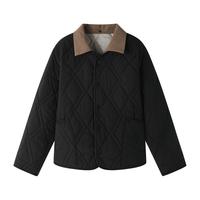 茵曼 时尚棱格拼接棉衣女25年冬季高级感休闲保暖外套女