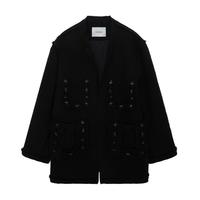 DAZZLE 地素棉服春季黑色羊毛花纱薄棉外套