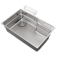 乐格森(legesen)日式大单槽厨房水槽304不锈钢洗菜盆一体盆压纹集渣家用洗碗槽 精铜抽拉龙头+菜板+台控下水 【4.0升级】750*480MM