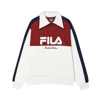 FILA 女装时尚休闲运动卫衣女士宽松简约翻领撞色百搭针织长袖上衣