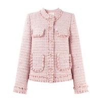 秋水伊人 【含绵羊毛】冬季款甜美小香风轻薄款羽绒服女圆领粗花呢外套