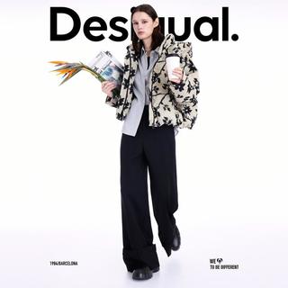 DESIGUAL 25秋冬90白鸭绒宽松提花连帽长袖女士羽绒服