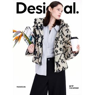 DESIGUAL 25秋冬90白鸭绒宽松提花连帽长袖女士羽绒服