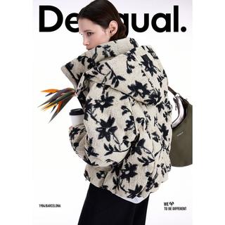 DESIGUAL 25秋冬90白鸭绒宽松提花连帽长袖女士羽绒服