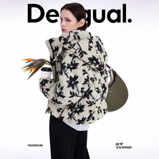 DESIGUAL 25秋冬90白鸭绒宽松提花连帽长袖女士羽绒服