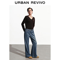 UR2025秋季女装复古丹宁水洗猫须喇叭牛仔长裤UYB850006 蓝色 27