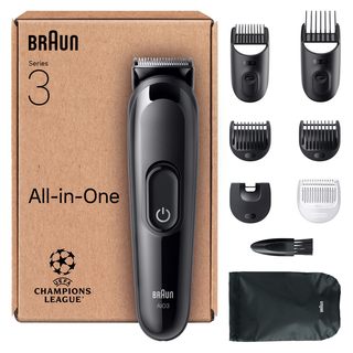 Braun 博朗 多合一系列 3 修剪器,8 合 1 套装,超锋利刀片,14 种长度设置,精确切割胡须和头发,50 分钟电池寿命,简单快速造型,AIO3545,黑色