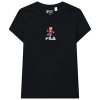 FILA 斐乐 官方女士短袖T恤印花运动女装针织短袖套头衫小熊T刺绣上衣衣服 传奇蓝-NV 165/84A/M