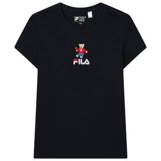 FILA 斐乐 官方女士短袖T恤印花运动女装针织短袖套头衫小熊T刺绣上衣衣服 传奇蓝-NV 155/76A/XS