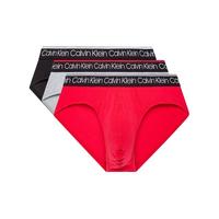 卡尔文·克莱恩 Calvin Klein 内衣男士三条装醒目循环提花腰边棉质透气贴身三角内裤 红色/黑色/灰色 L