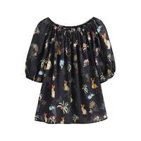 恒源祥短袖t恤女2023夏季女装宽松冰凉感碎花上衣高档品牌衣服H2756 黑色 M