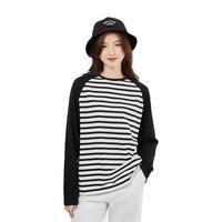 佐丹奴长袖t恤女纯棉针织撞色条纹宽松牛角袖圆领上衣女13323862 09黑白条纹 M