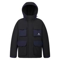 骆驼(CAMEL)男装工装羽绒服男秋冬季2023短款连帽防风加厚外套男 M13CF00099,幻影黑 M