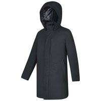 FILA 斐乐男士中长款羽绒服高尔夫运动连帽外套 深黑-BK 175/96A/L