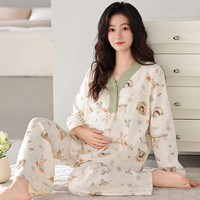 婧麒月子服纯棉全棉吸汗带胸垫秋冬款产后哺乳睡衣喂奶家居服 M