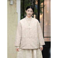 知筆墨冬季做旧夹棉短外套女 2025复古改良汉服开襟棉衣 麻色 均码