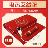 蒲阳世家电加热艾灸毯艾绒床垫艾草褥子热敷垫家用艾灸垫养生馆艾灸毯 红色毯+枕头