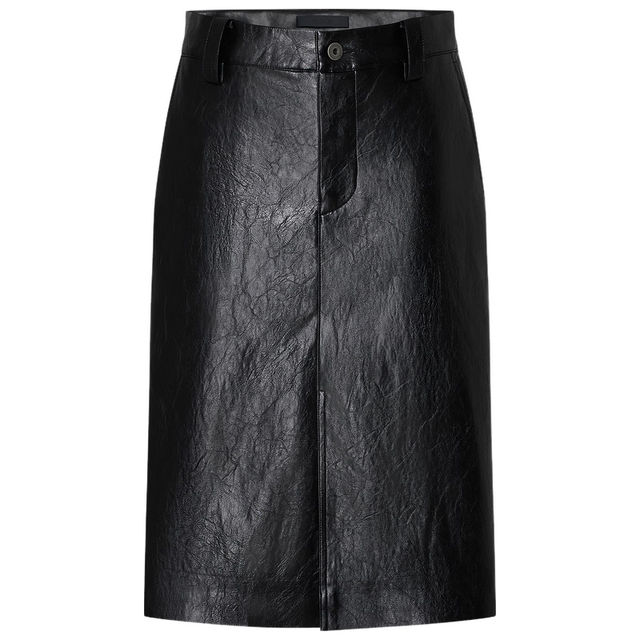 MO&Co. 摩安珂 半身裙2025冬金属丝素皮裙开叉直筒裙MBE4SKT010 黑色 L