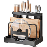 美厨物语刀架厨房置物架台面刀具收纳架菜刀架刀铲置物架筷筒砧板架 【雅黑双筷筒+沥水盘】开箱即用