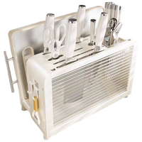 美厨物语厨房刀架置物架筷笼砧板放置架筷子菜板刀具一体收纳架 【奶白大号半透挡板】台面款