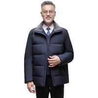 雪中飞 SNOWFLYING 羽绒服男短款羊羔绒毛领保暖时尚厚外套 藏青色|5019 185/100A