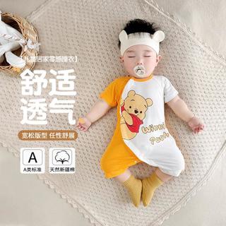迪士尼 【100%纯棉】婴儿包屁衣夏季开衫短袖新生儿宝宝洋气爬爬服