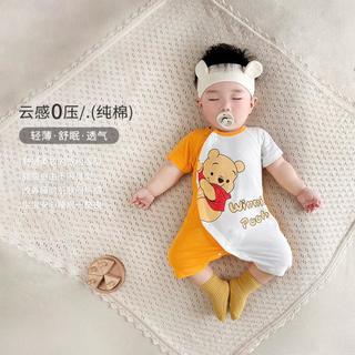 迪士尼 【100%纯棉】婴儿包屁衣夏季开衫短袖新生儿宝宝洋气爬爬服