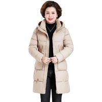 花花公子时尚连帽羽绒棉服女中长款棉外套50岁冬装宽松加厚中老年女装 JF-N317杏色【棉服】 XL 95-110斤