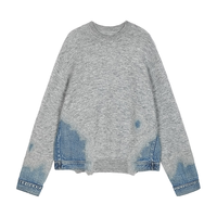 JNBY/江南布衣25冬毛针织衫女牛仔针刺拼接5P0312720 072/中杂灰 M