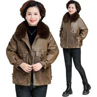 花花公子中年羽绒棉服冬装2023中老年人冬季外套女大码显瘦棉袄 JF-A311咖色【皮棉衣】 3XL 125-140斤