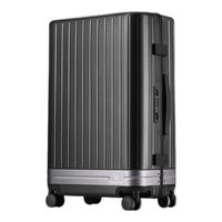 漫游 ROAMING鎏金行李箱男万向轮铝框旅行箱包大拉杆箱登机箱子小型密码箱女 黑色 20英寸窄边框+降噪轮+桃皮绒内里