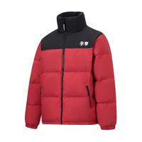 LI-NING 李宁 火锅羽绒服丨男女冬季保暖宽松立领鸭绒短款防风面包服外套 玛瑙红-11 L