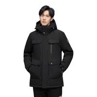 雪中飞 SNOWFLYING秋冬中长连帽鹅绒休闲时尚男士红色保暖羽绒服外套