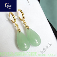 慕绢和田玉耳环水滴耳坠新品体验马上涨高级感银碧玉玉髓气质耳饰 金色淡绿色中水滴玉耳圈