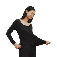 三枪保暖内衣女士纯棉秋季薄款打底衫蕾丝圆领上衣70支长绒棉秋衣