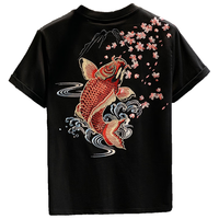 得芊逸欧洲站时尚潮牌轻奢男T恤短袖重工鲤鱼刺绣圆领半袖体恤 黑色 2XL(130-145斤内)