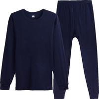 三枪羊毛加厚彩绒圆/半高领保暖内衣男女内衣套加厚加绒秋衣秋裤套装 墨蓝(男款圆领) L