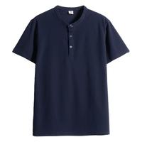 瑞质（Acecred）中年爸爸夏装短袖T恤男中老年人宽松立领衣服老人爷爷大码上衣   藏青色 185/2XL