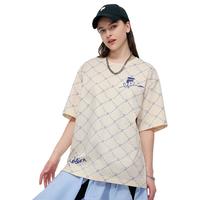 FILA FUSION斐乐潮牌款针织短袖衫2024夏季时尚宽松纯棉T恤 麦乳色-BG 160/84A/XS