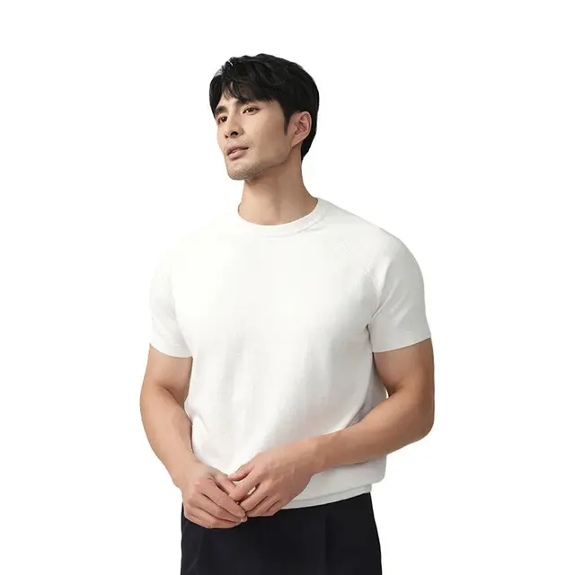 汉尼【重磅可机洗棉】针织短袖白t恤男2024商务休闲亲肤透气夏季 巴伦西光学白【圆领】【合身版】 M【110-130斤】