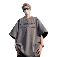 Shelley Jones 鹿皮绒钢印短袖T恤男夏季美式复古衣服240g重磅潮牌硬挺七分半袖 灰色 XL