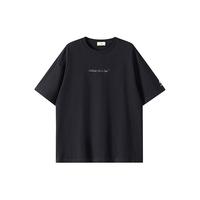 William fox&sons 威廉福克斯重磅100%棉长绒棉亲肤针织面料刺绣LOGO宽松短袖T恤男 正黑色 M /48