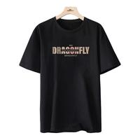 红蜻蜓（RED DRAGONFLY）短袖T恤男夏季时尚字母印花圆领短t弹力透气打底衫 黑色 S S（偏大,90-110斤）