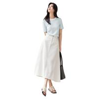 对白微皱肌理感撞色正肩短袖t恤女2024夏季圆领宽松显瘦上衣