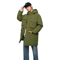 Gap男装冬季LOGO时尚连帽长款羽绒服836119保暖宽松外套 军绿色 170/92A(M)亚洲尺码