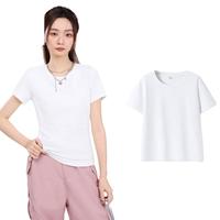 真维斯纯棉圆领短袖t恤女2024夏季宽松欧货胖mm大码上衣GX 白-纯色 M