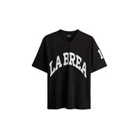 H&M2024夏季男装宽松版印花V领T恤1233092 黑色/La Brea 165/84 XS