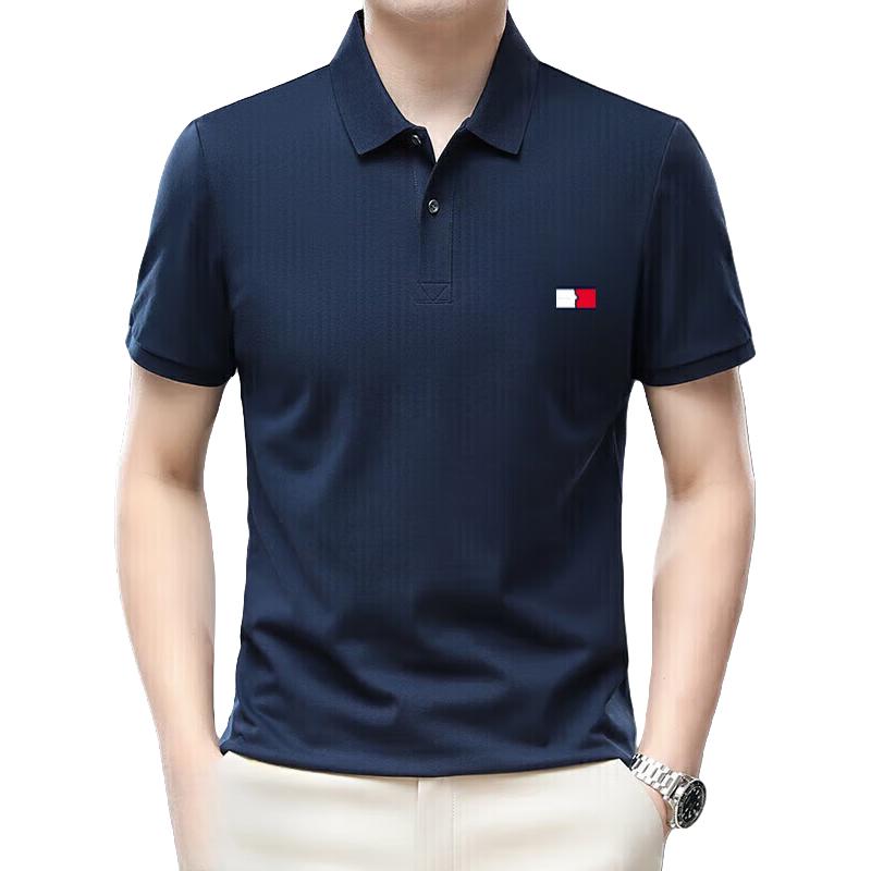 汤米希凯利汤米美国短袖T恤男青年翻领棉质宽松时尚潮流POLO.衫上衣男装 乌兰色 170/50码 125-140斤